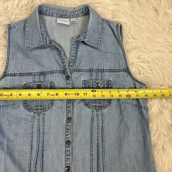 Sonoma Womens Western Grunge Denim Snap Button Up Sleeveless Blouse Size Medium - Picture 7 of 10